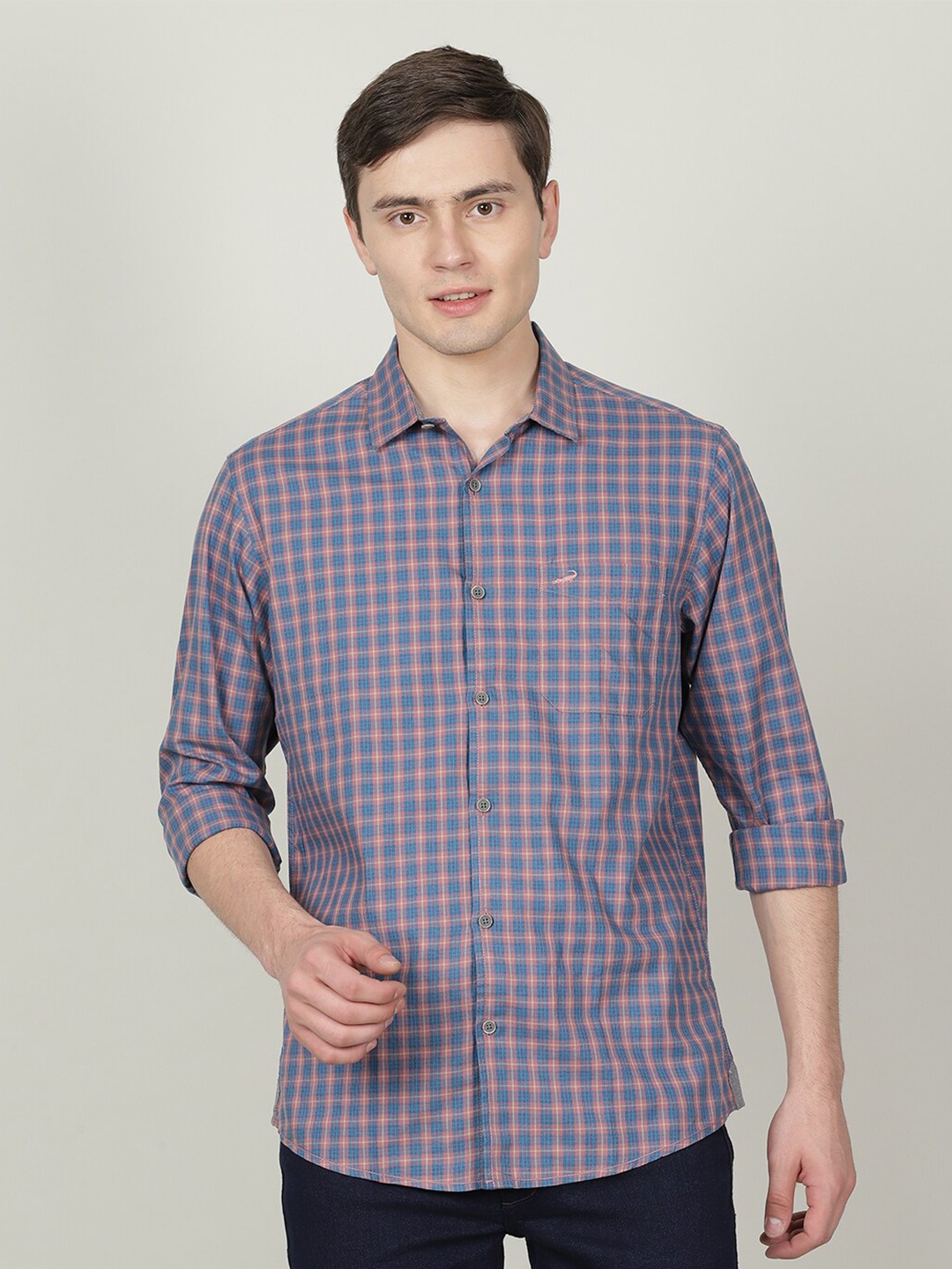 

Crocodile Men Classic Tartan Checked Casual Shirt, Blue