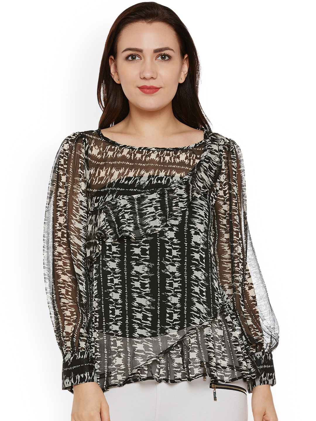 

Oxolloxo Women Black & Grey Printed Top