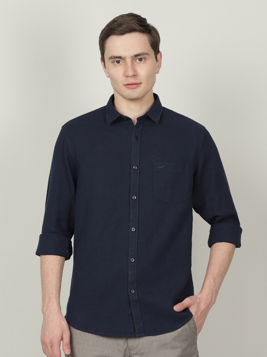 

Crocodile Men Classic Slim Fit Casual Cotton Shirt, Navy blue