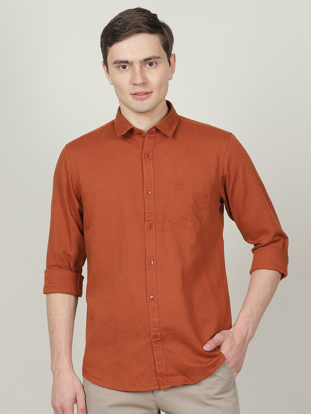 

Crocodile Men Classic Slim Fit Casual Cotton Shirt, Rust