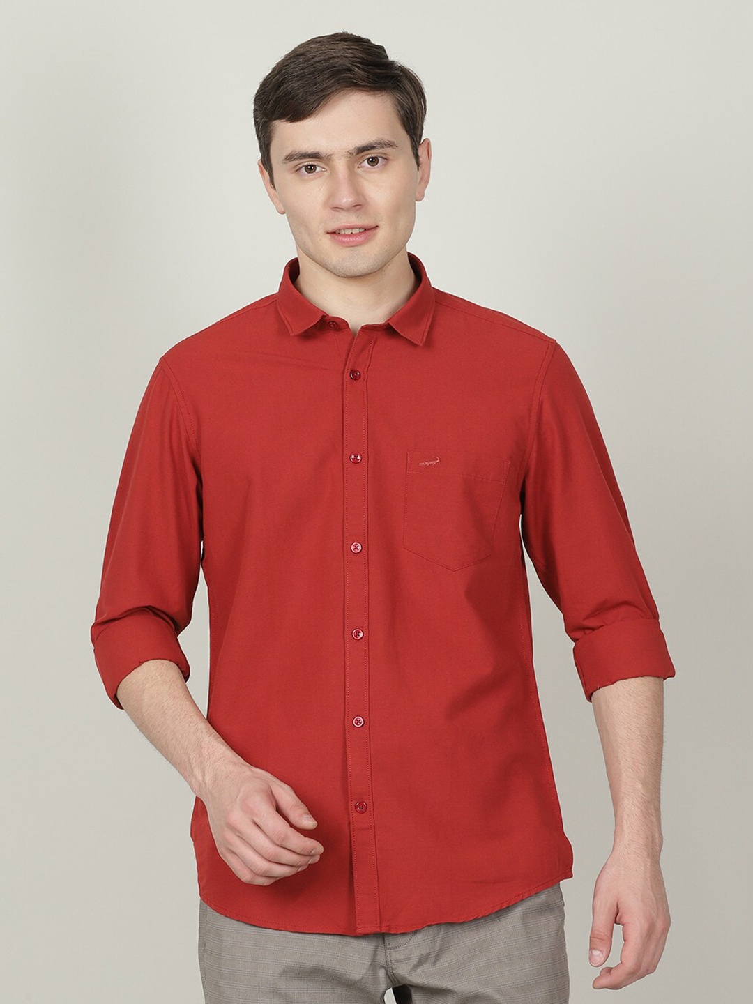 

Crocodile Men Classic Slim Fit Cotton Casual Shirt, Rust