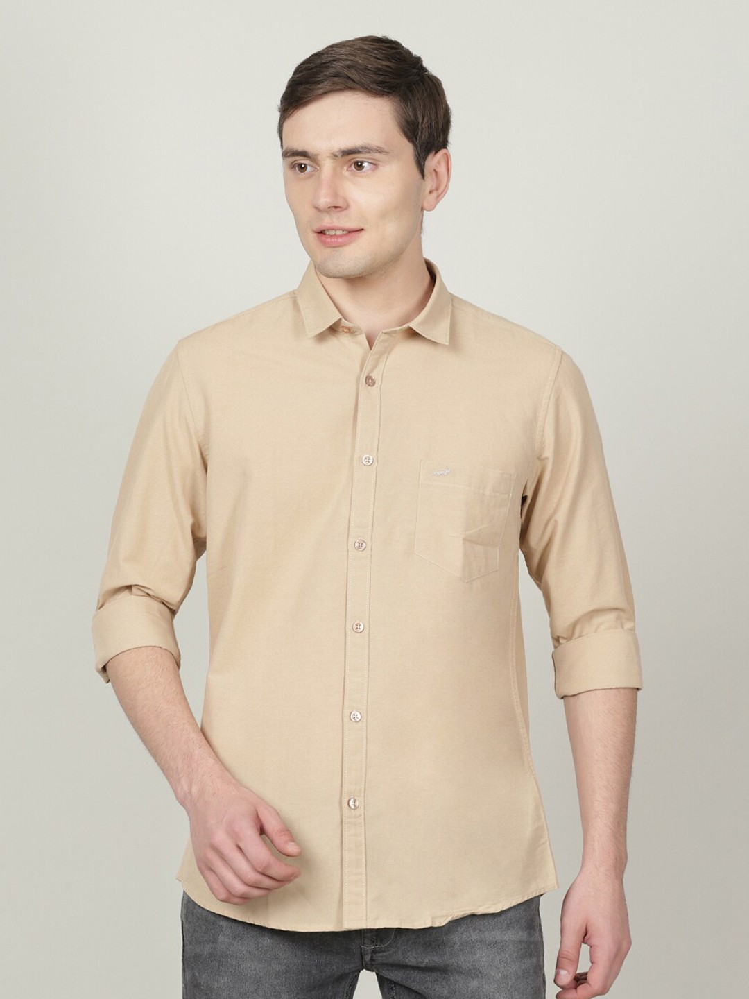 

Crocodile Men Classic Slim Fit Cotton Casual Shirt, Cream