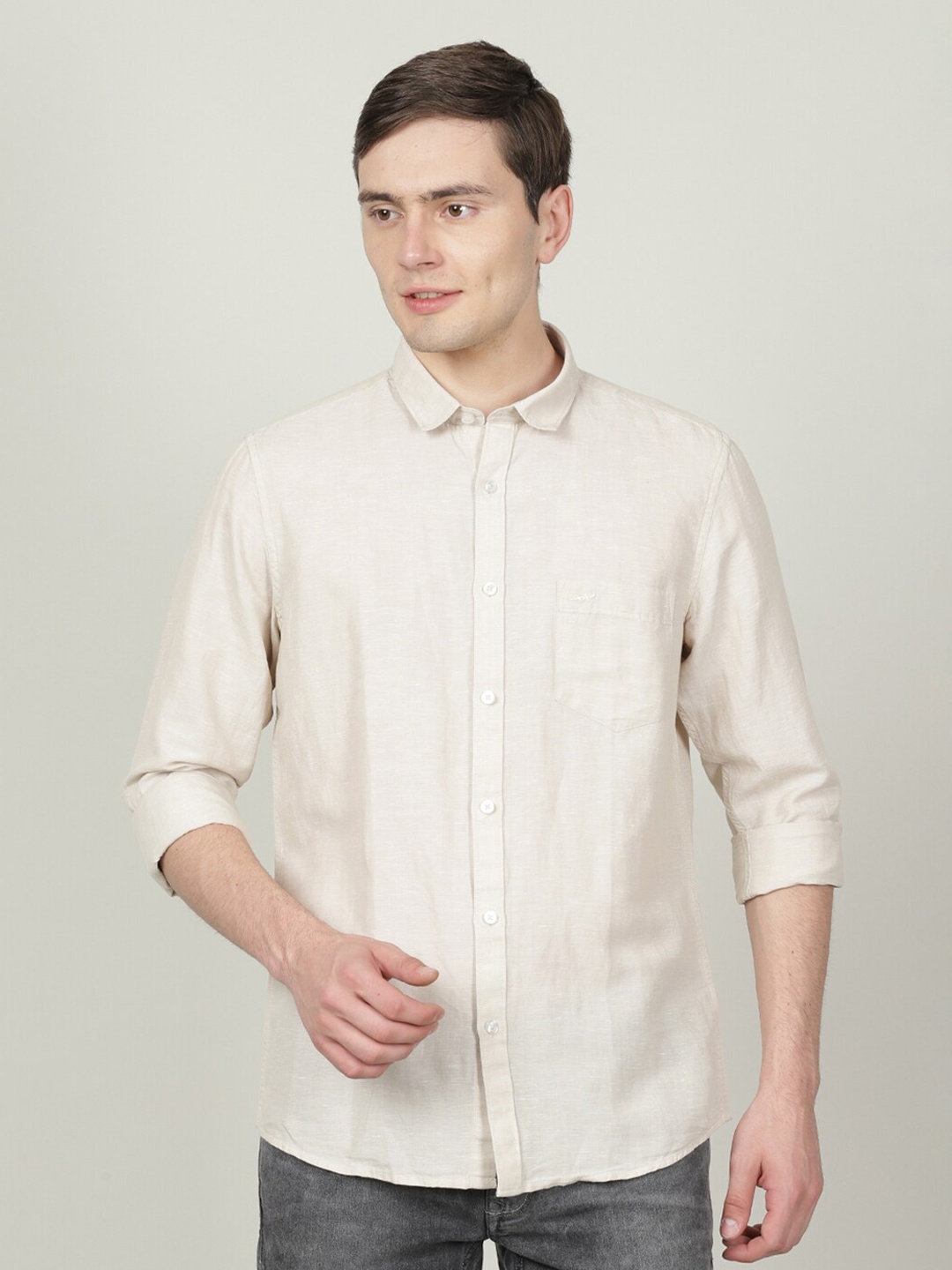 

Crocodile Men Classic Slim Fit Cotton Casual Shirt, Beige