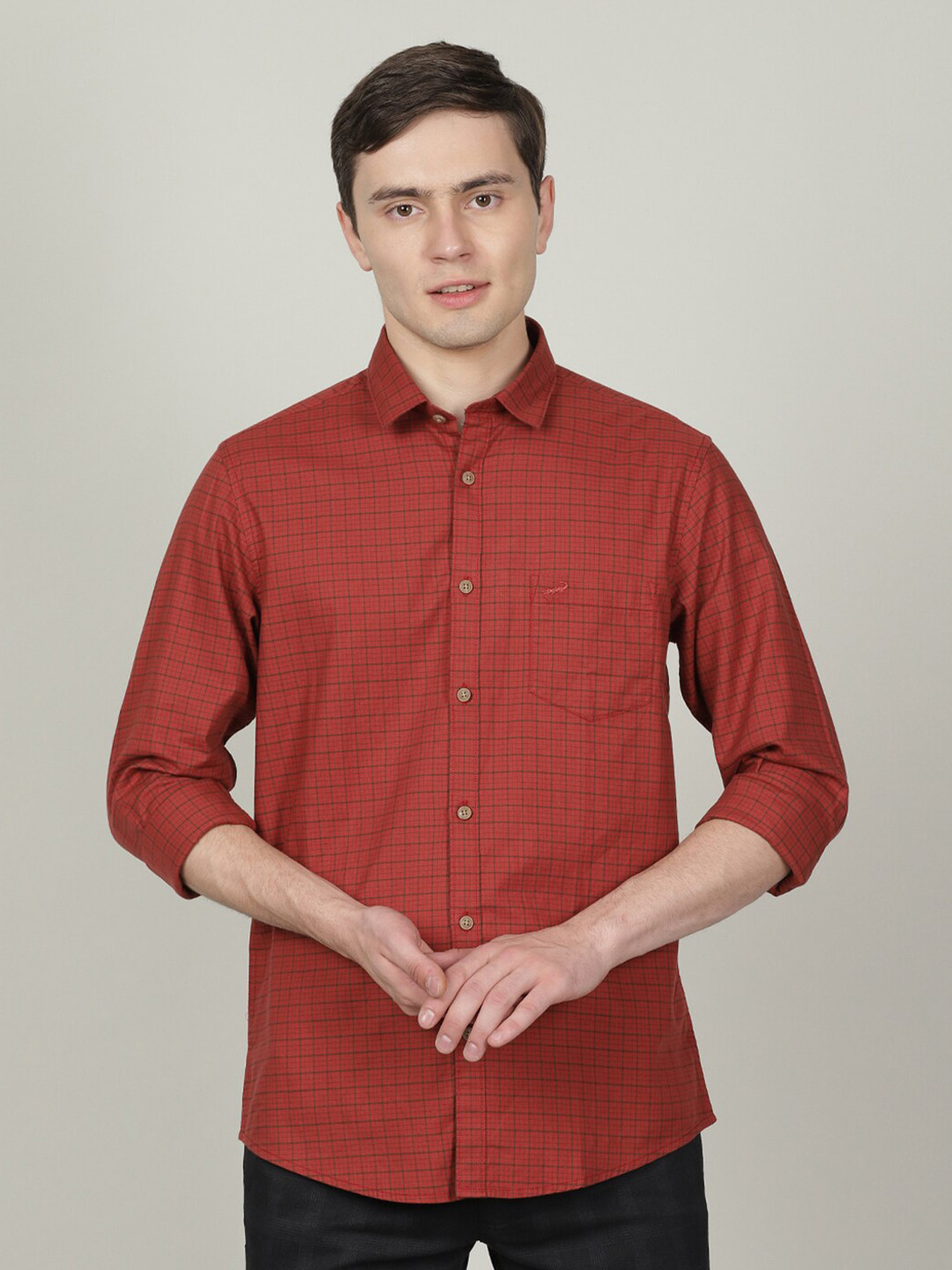 

Crocodile Men Classic Slim Fit Checked Cotton Casual Shirt, Rust
