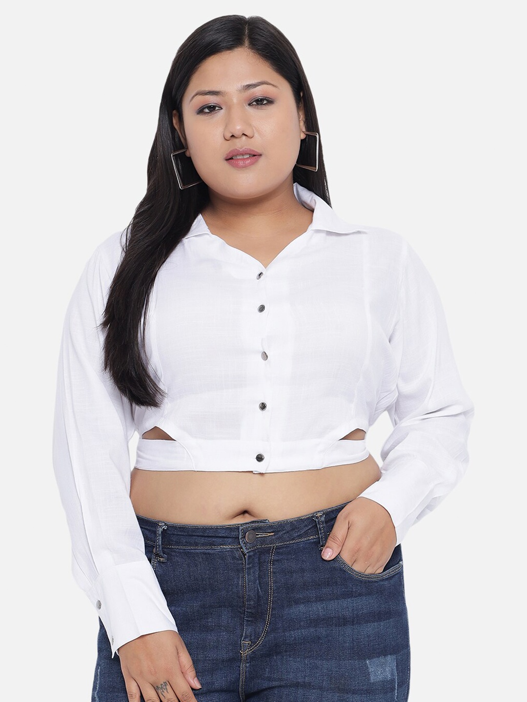 

Indietoga Plus Size Casual Crop Shirt Top, White
