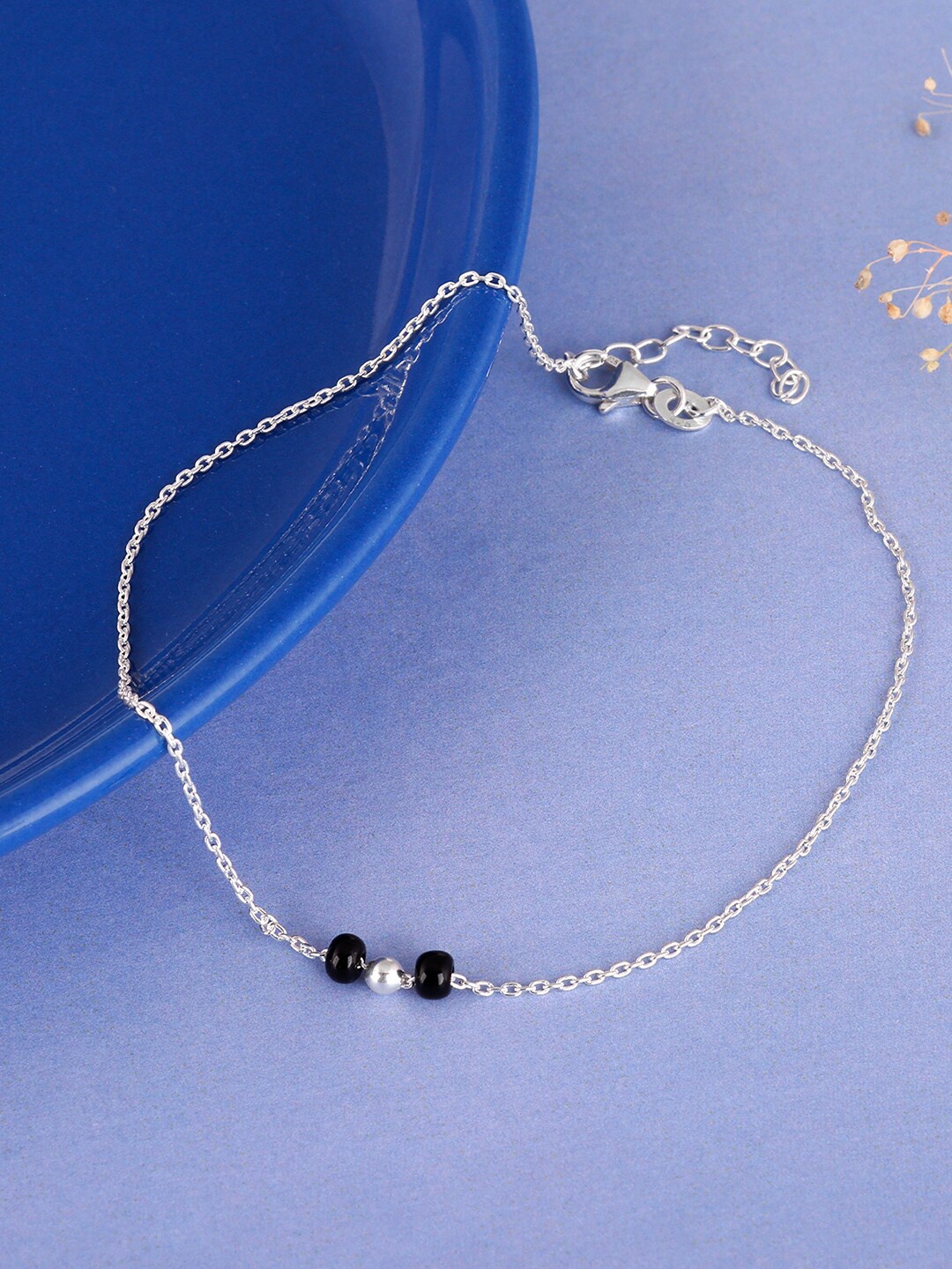 

GIVA 925 Silver Minimal Black Beads Anklet