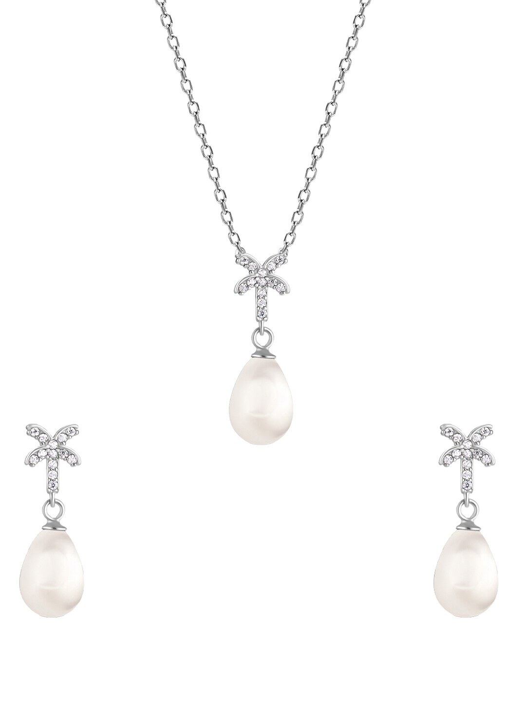 

GIVA Rhodium-Plated Pearl & Stone-Studded Sterling Silver Pendent With Chain