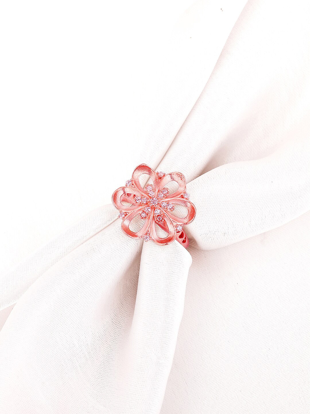 

GIVA Women 925 Sterling Silver & Rose Gold-Plated CZ-Studded Adjustable Finger Ring, White
