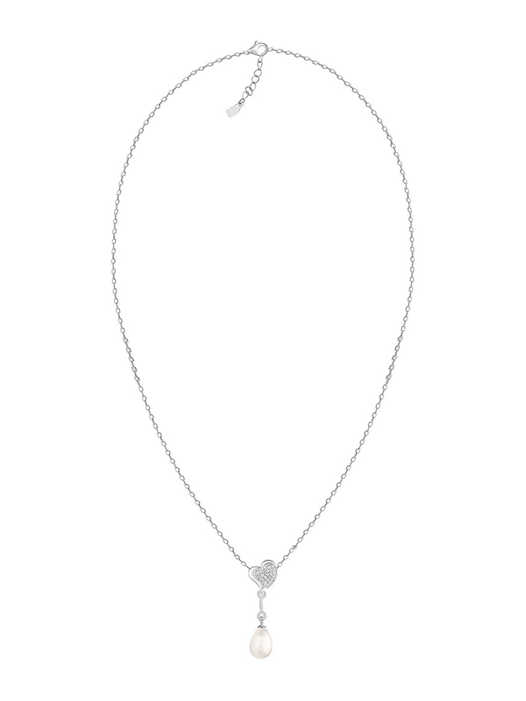

GIVA Rhodium-Plated Stone-Studded Heart Shaped Sterling Silver Pendant With Chain