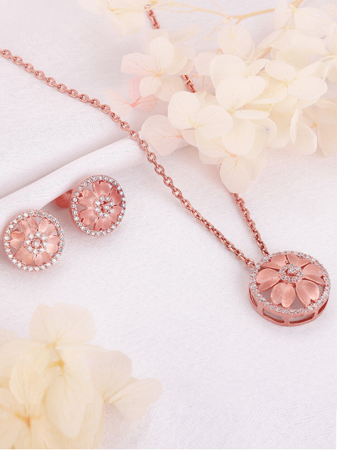 

GIVA Women 92.5 Sterling Rose Gold Plated CZ Stone Studded Jewellery Set
