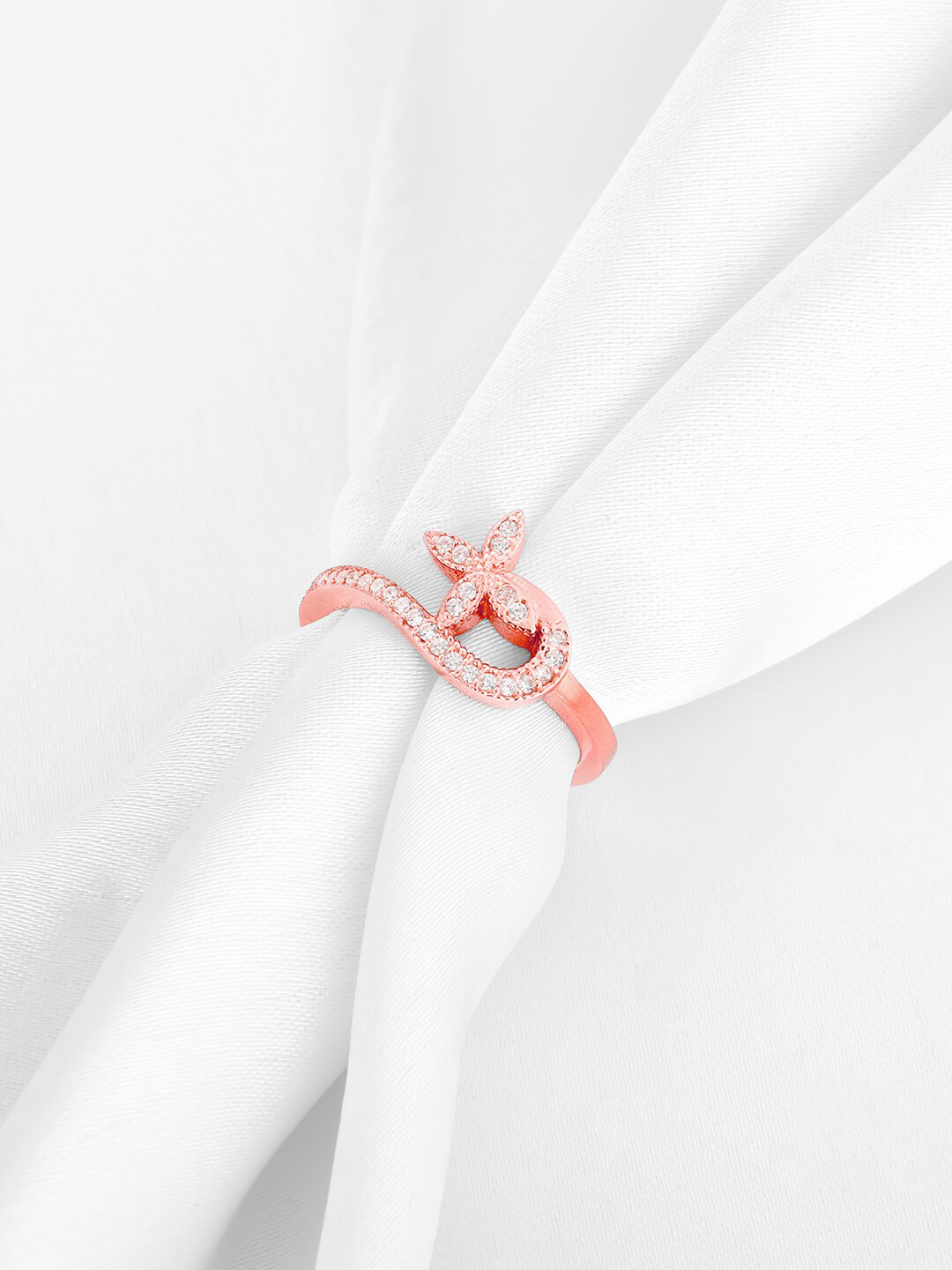 

GIVA Women 925 Sterling Silver & Rose Gold-Plated CZ Studded Adjustable Finger Ring, White