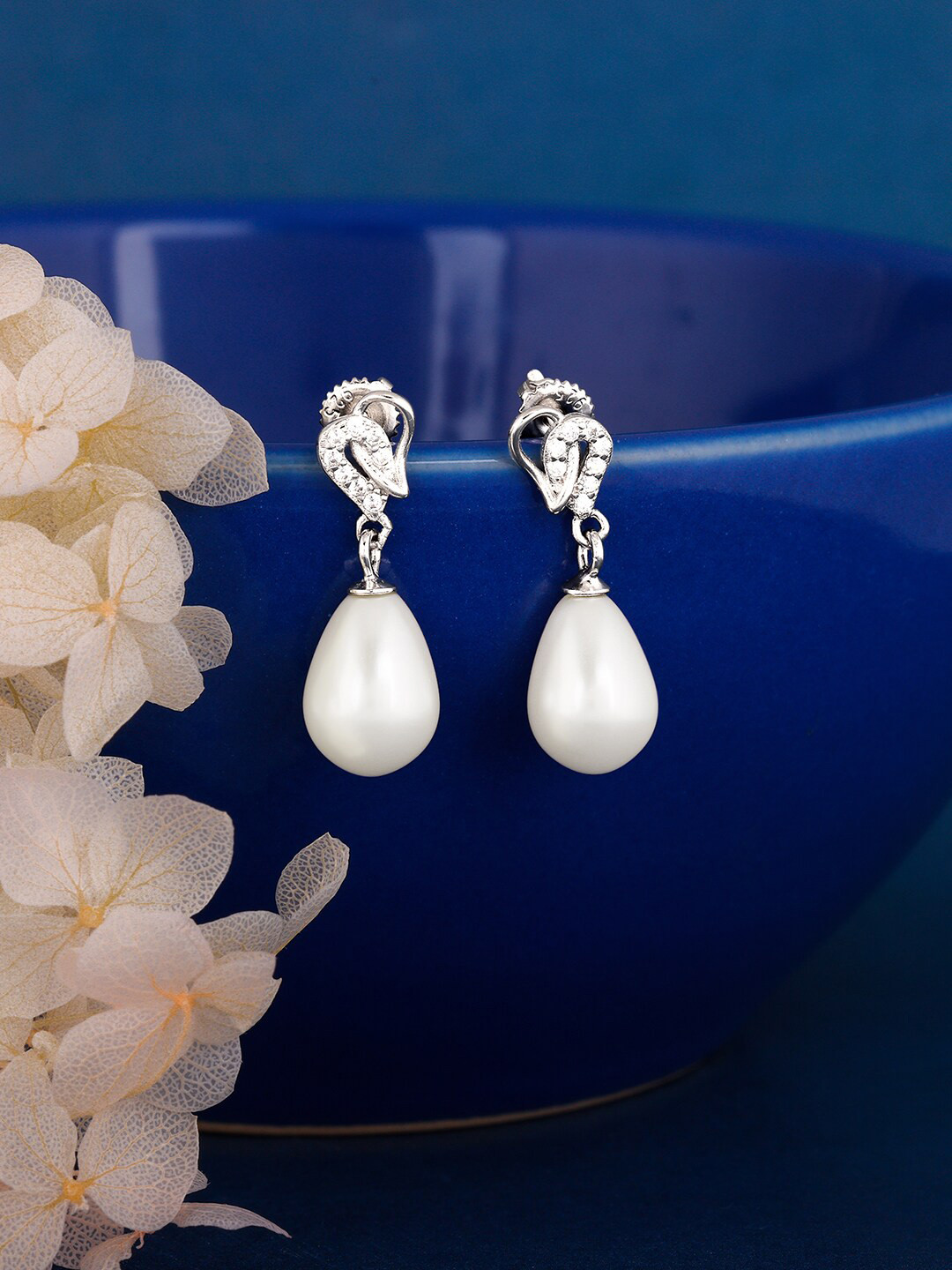 

GIVA Rhodium-Plated Contemporary Drop Earrings, Silver