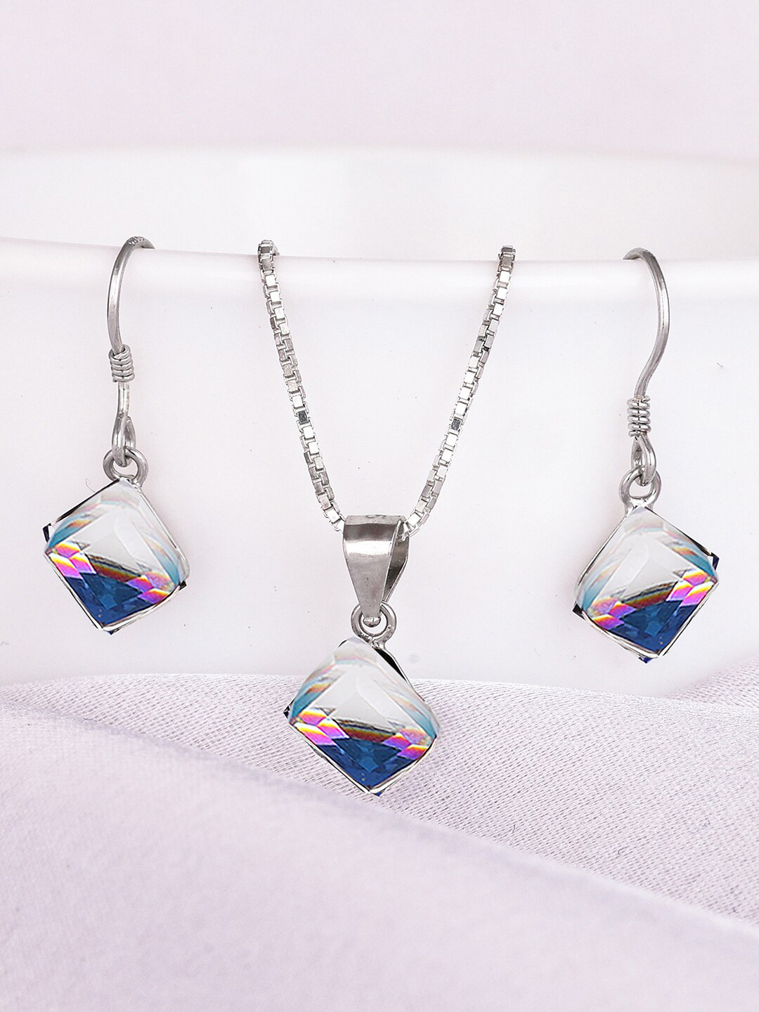 

GIVA Sterling Silver Rhodium-Plated & Stone-Studded Mystic Prism Pendant Set