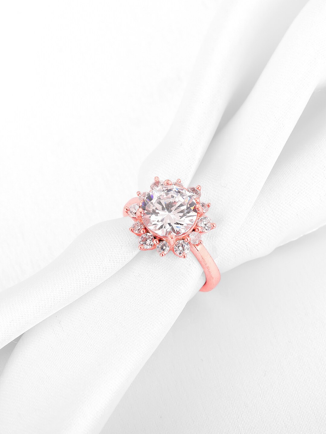 

GIVA Women 92.5 Sterling Silver & Rose Gold-Plated CZ Stone-Studded Finger Ring, White