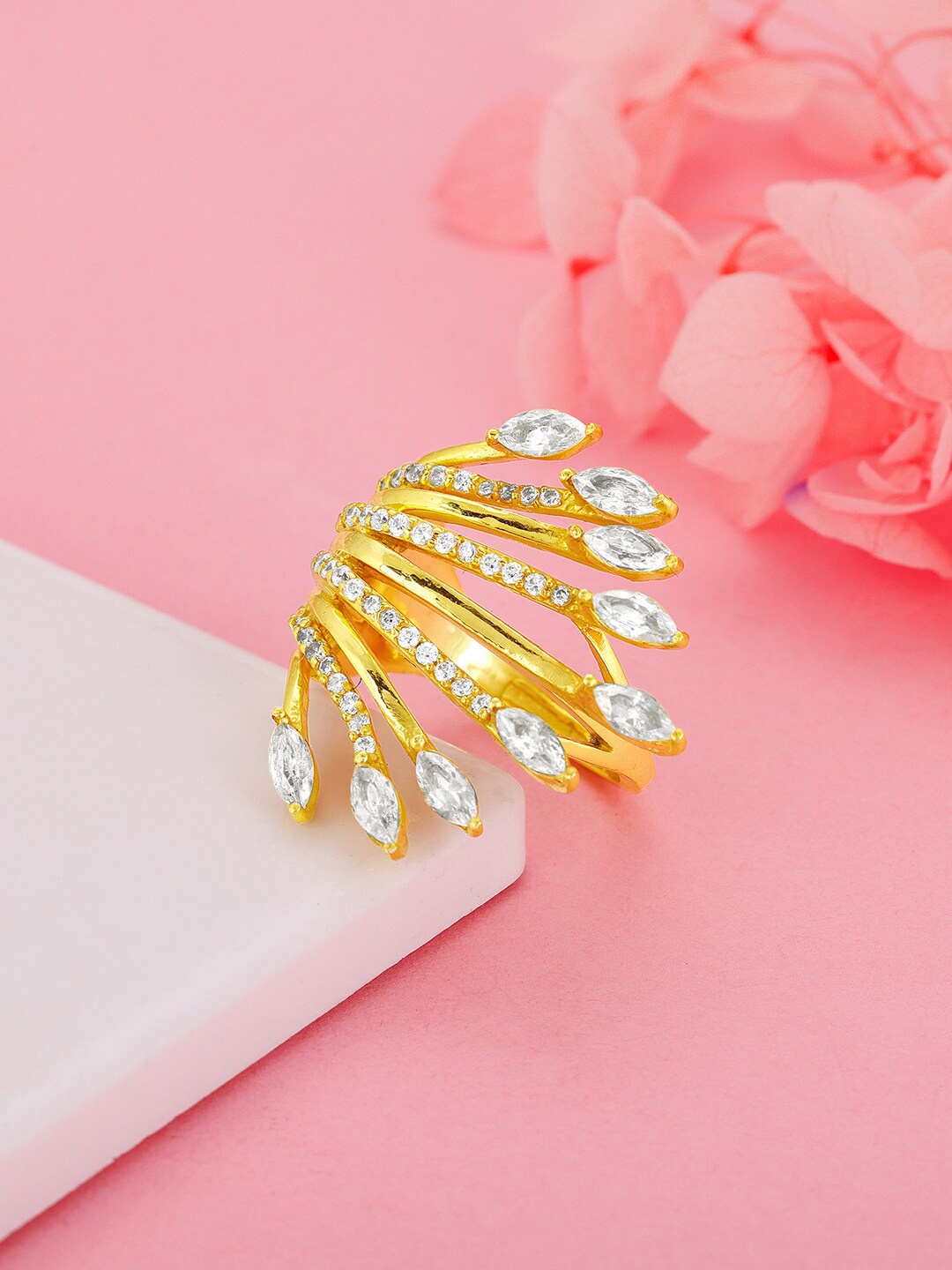 

GIVA Women 925 Sterling Silver & Gold-Plated CZ-Studded Finger Ring, White