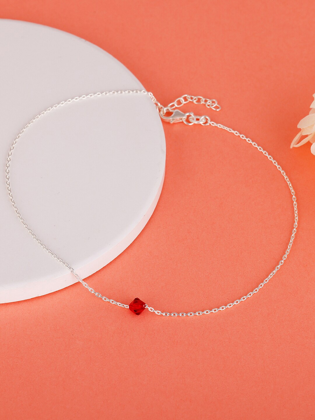 

GIVA Rhodium-Plated Beaded Anklet, Silver