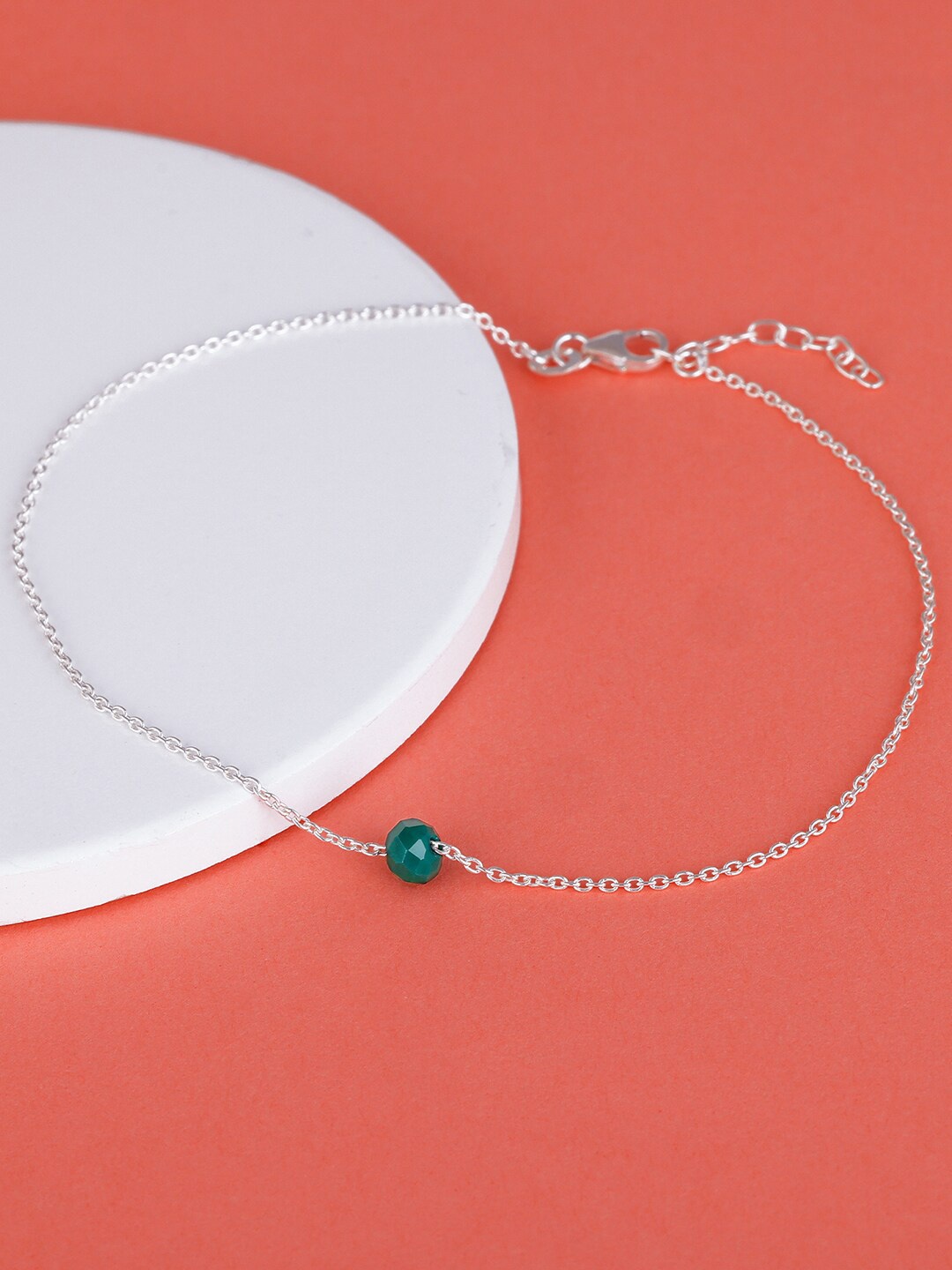 

GIVA 925 Sterling Silver Green Bead Adjustable Anklet