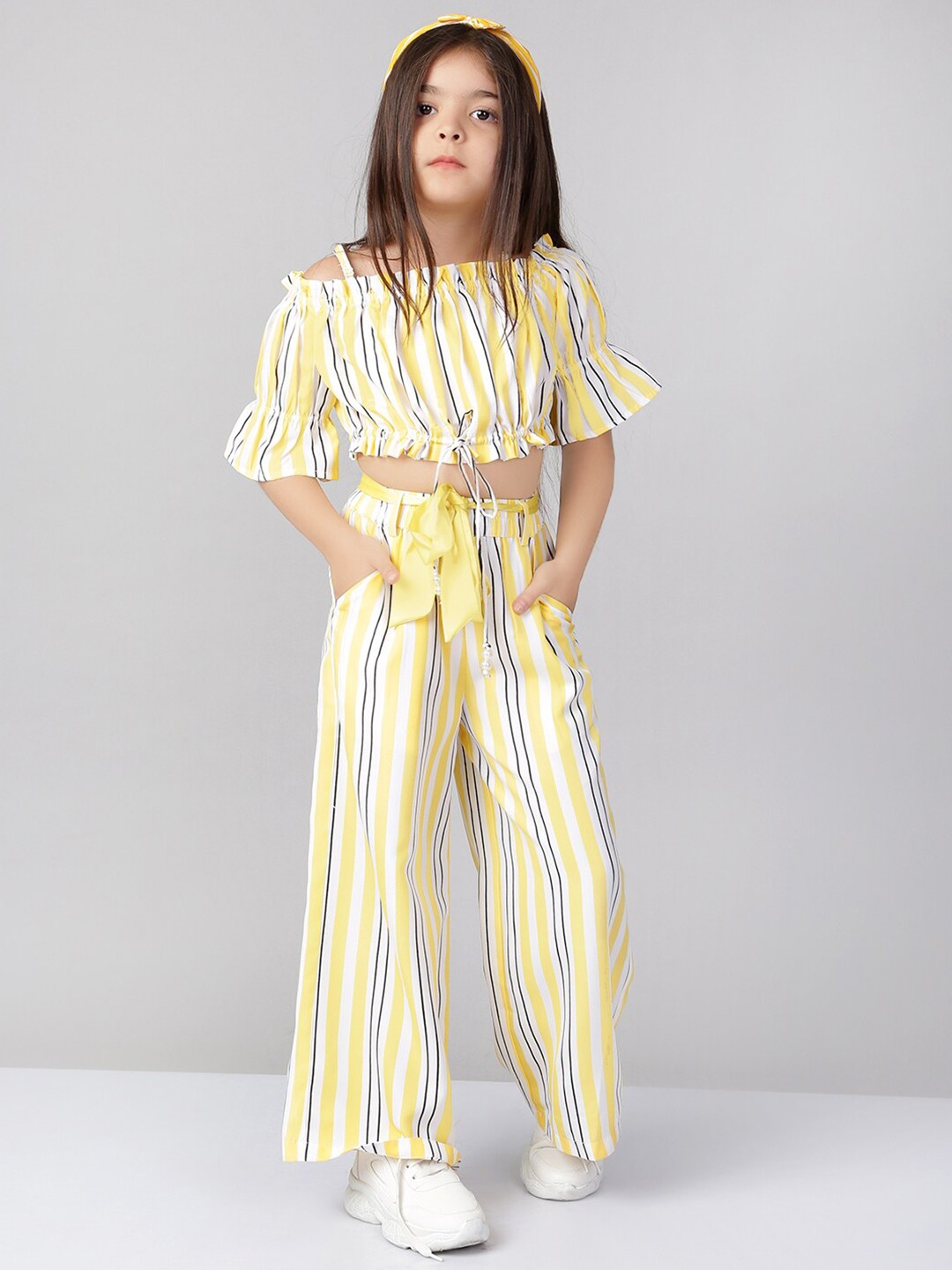

Naughty Ninos Girls Striped Top with Trousers, Yellow