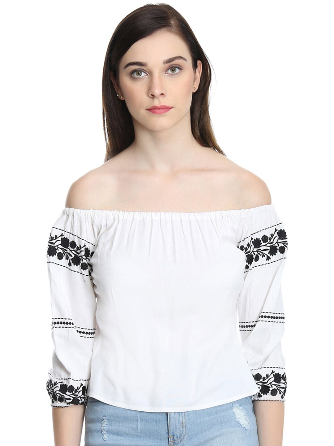 

DODO & MOA Off-Shoulder Monochrome Bardot Top, Off white