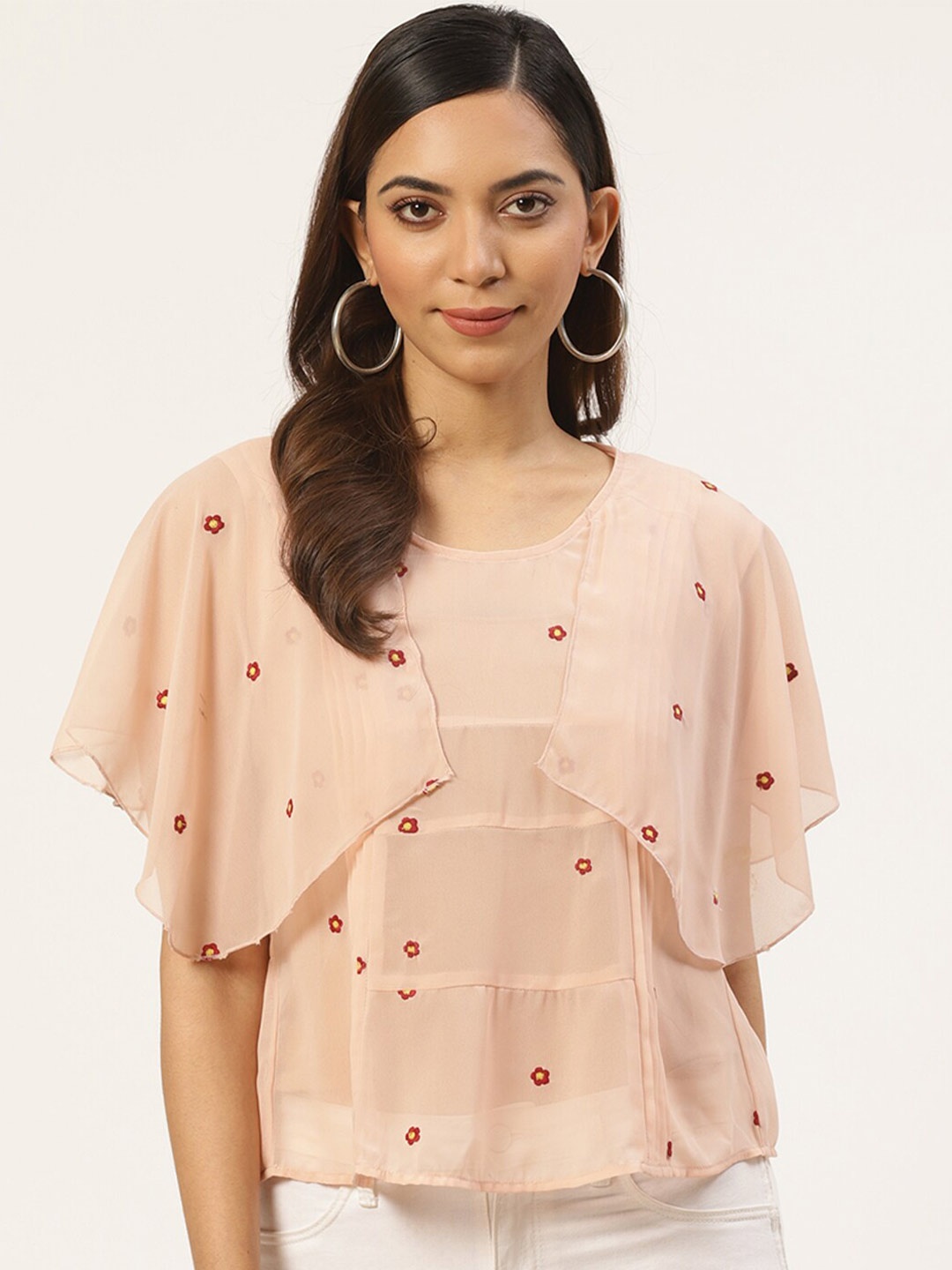

DODO & MOA Floral Embroidered Top, Peach
