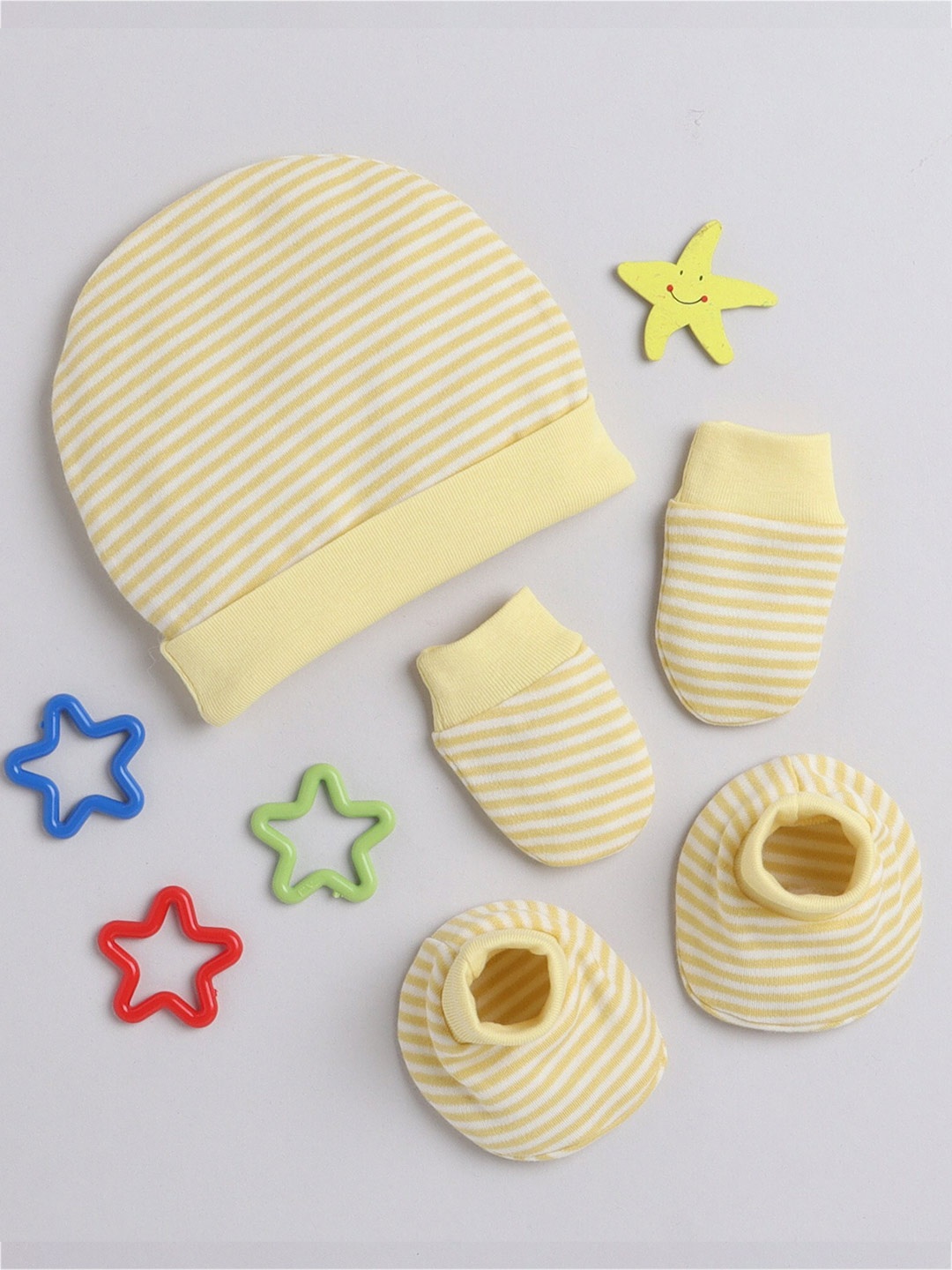 

BUMZEE Infants Boys Cotton Cap Mitten Bootie Set, Yellow