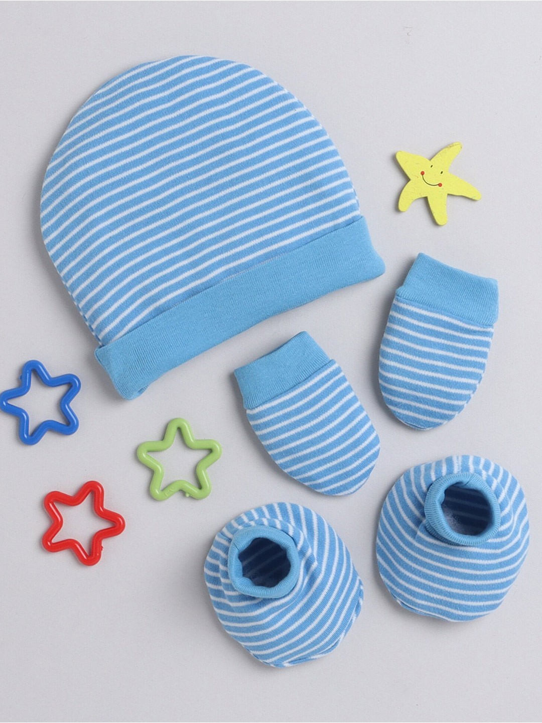 

BUMZEE Boys Printed Cotton Beanie Sets, Blue