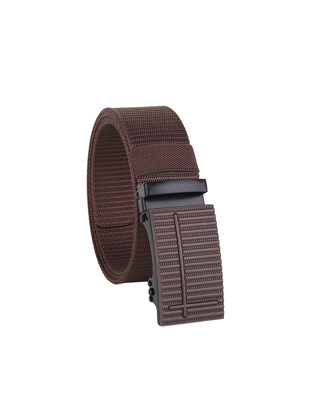 

HENEDA Men Woven Design Slider Buckle Belt, Brown