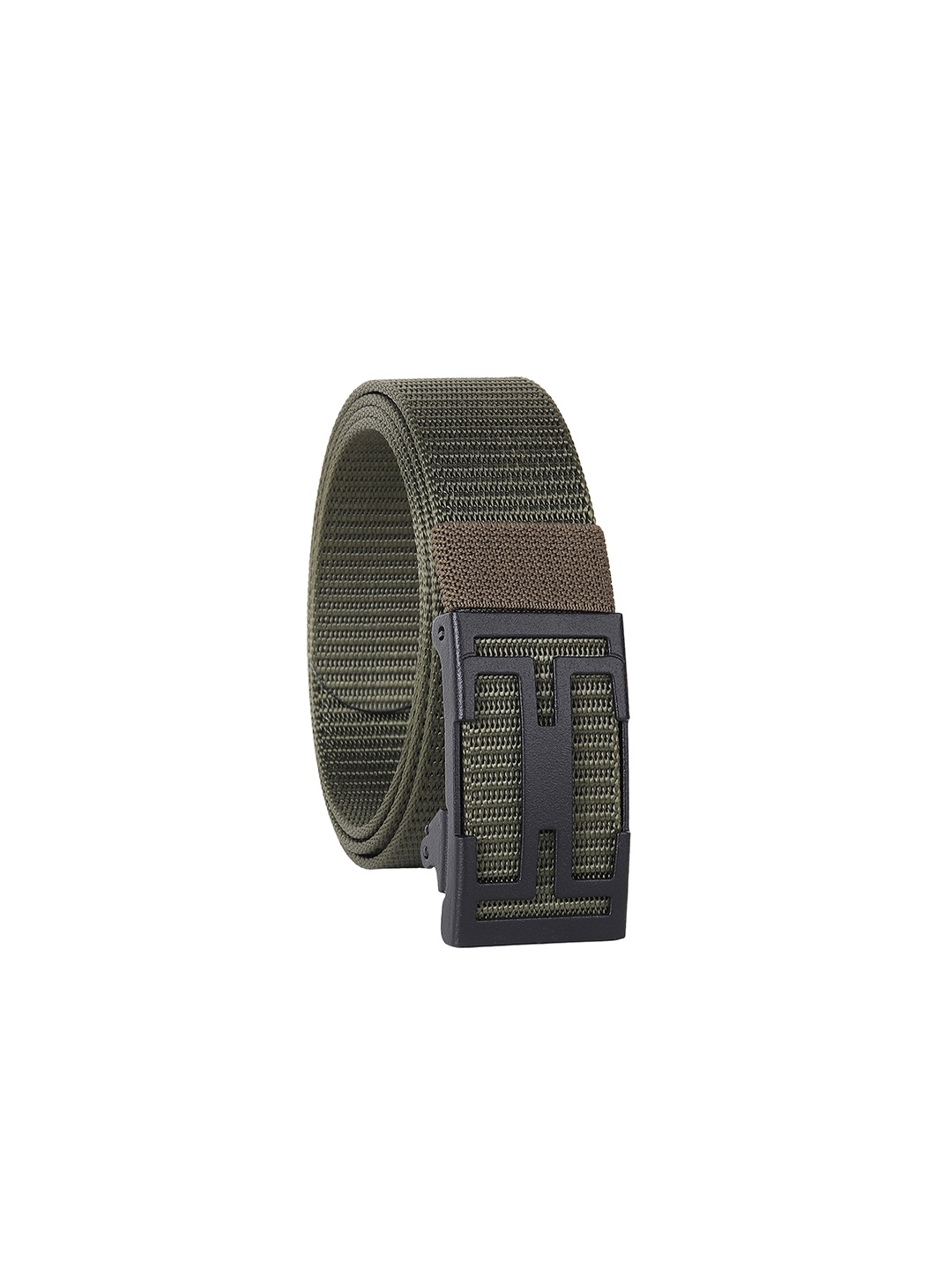 

HENEDA Men Woven Design Slider Buckle Belt, Green