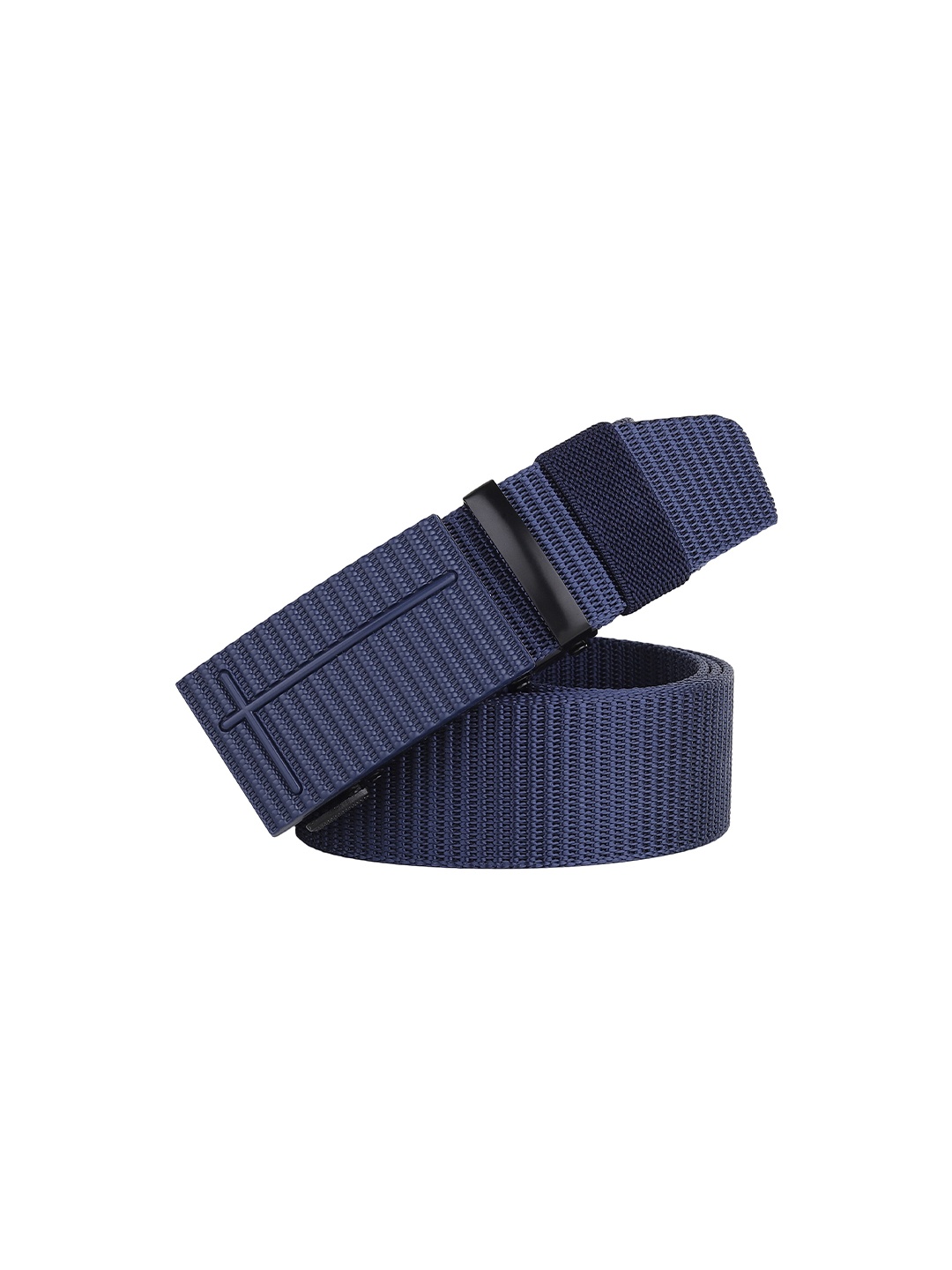 

HENEDA Men Woven Design Slider Buckle Belt, Blue