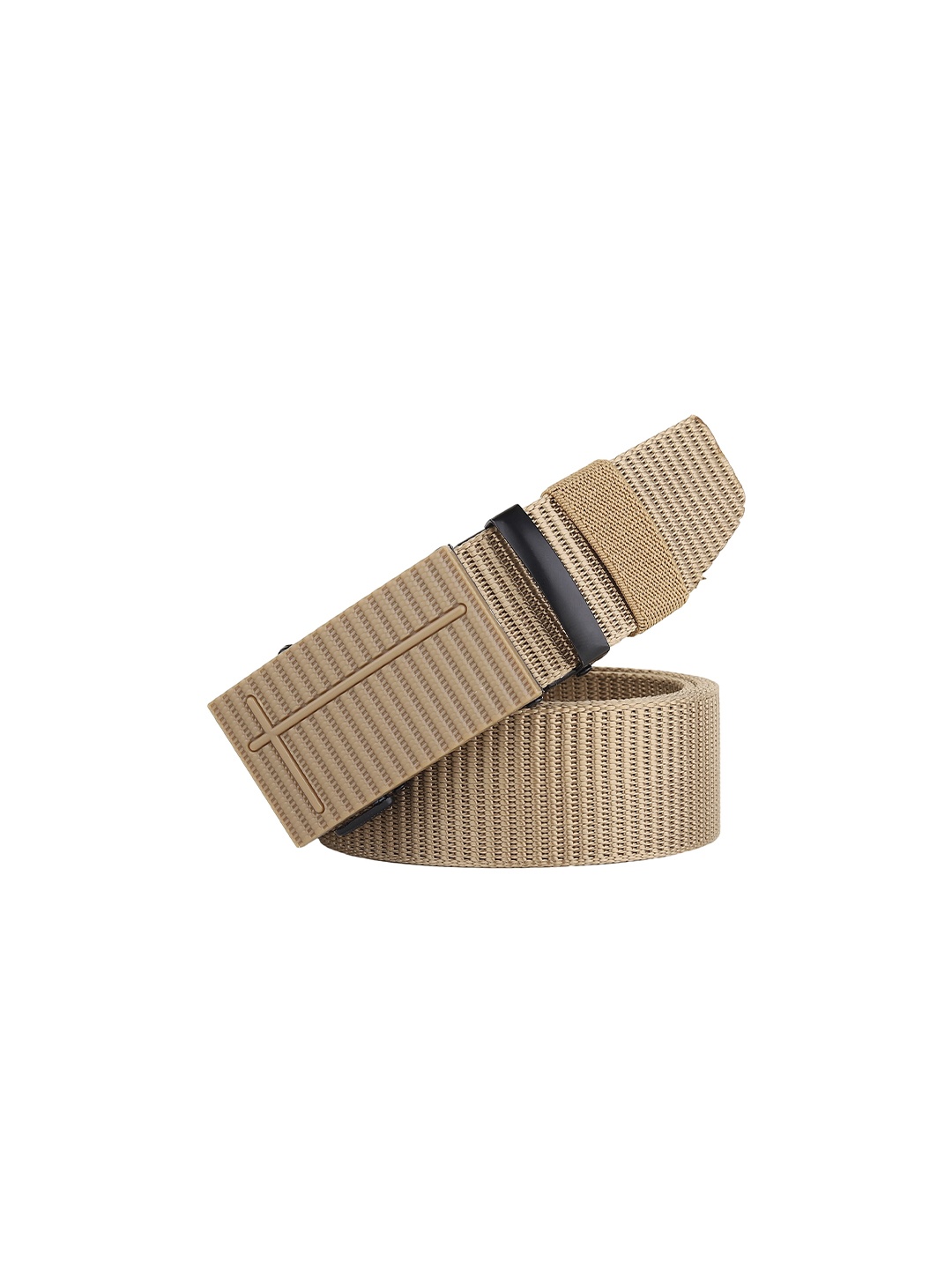 

HENEDA Men Woven Design Slider Buckle Belt, Cream