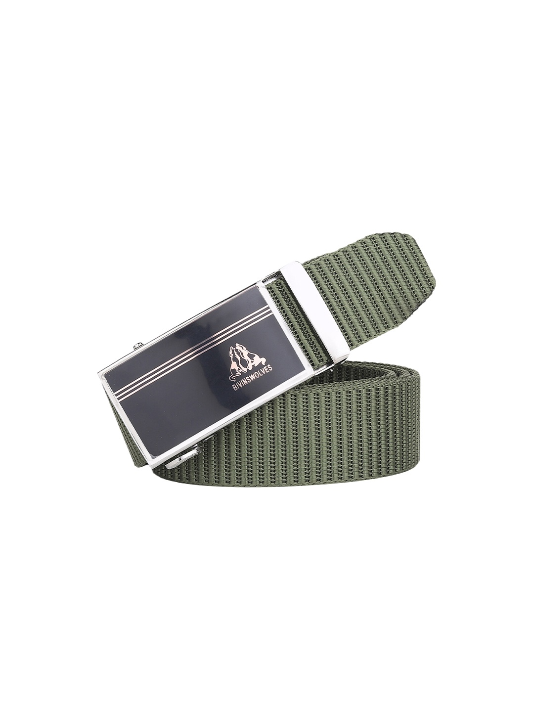 

HENEDA Men Woven Design Slider Buckle Belt, Green