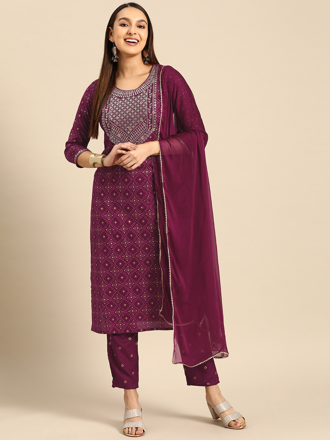 

Prakhya Women Printed Kurta with Palazzos & With Dupatta, Purple