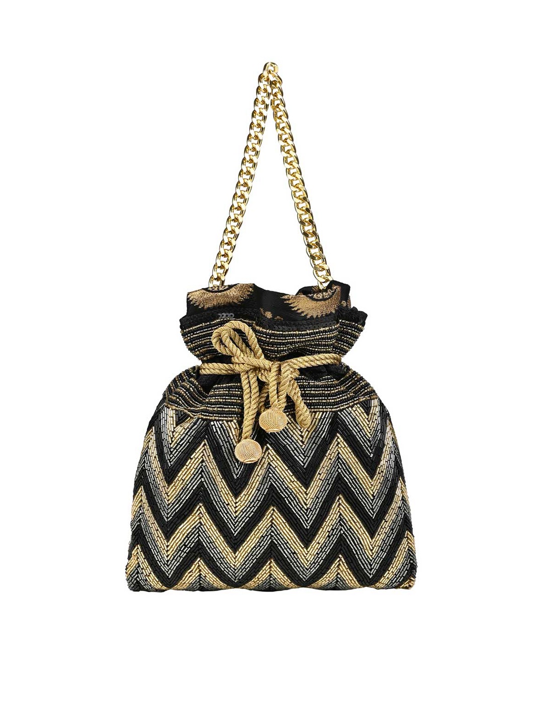 

Rocia Embellished Embroidered Potli Clutch, Black