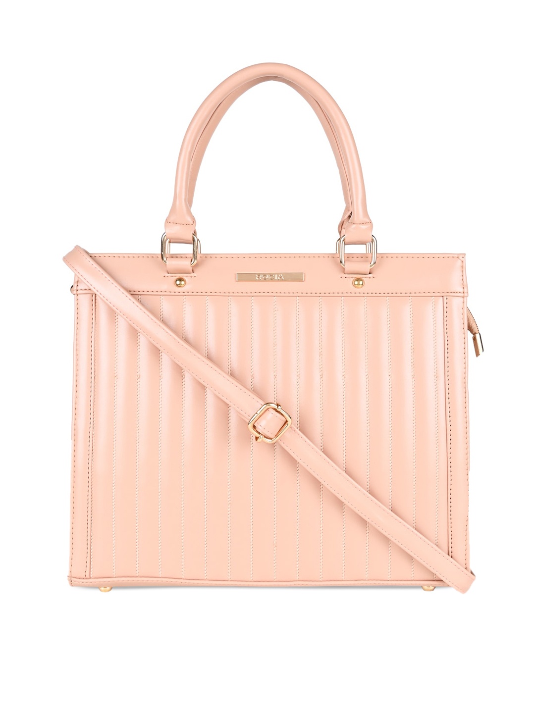 

Rocia Textured Structured Handheld Bag with Quilted, Peach