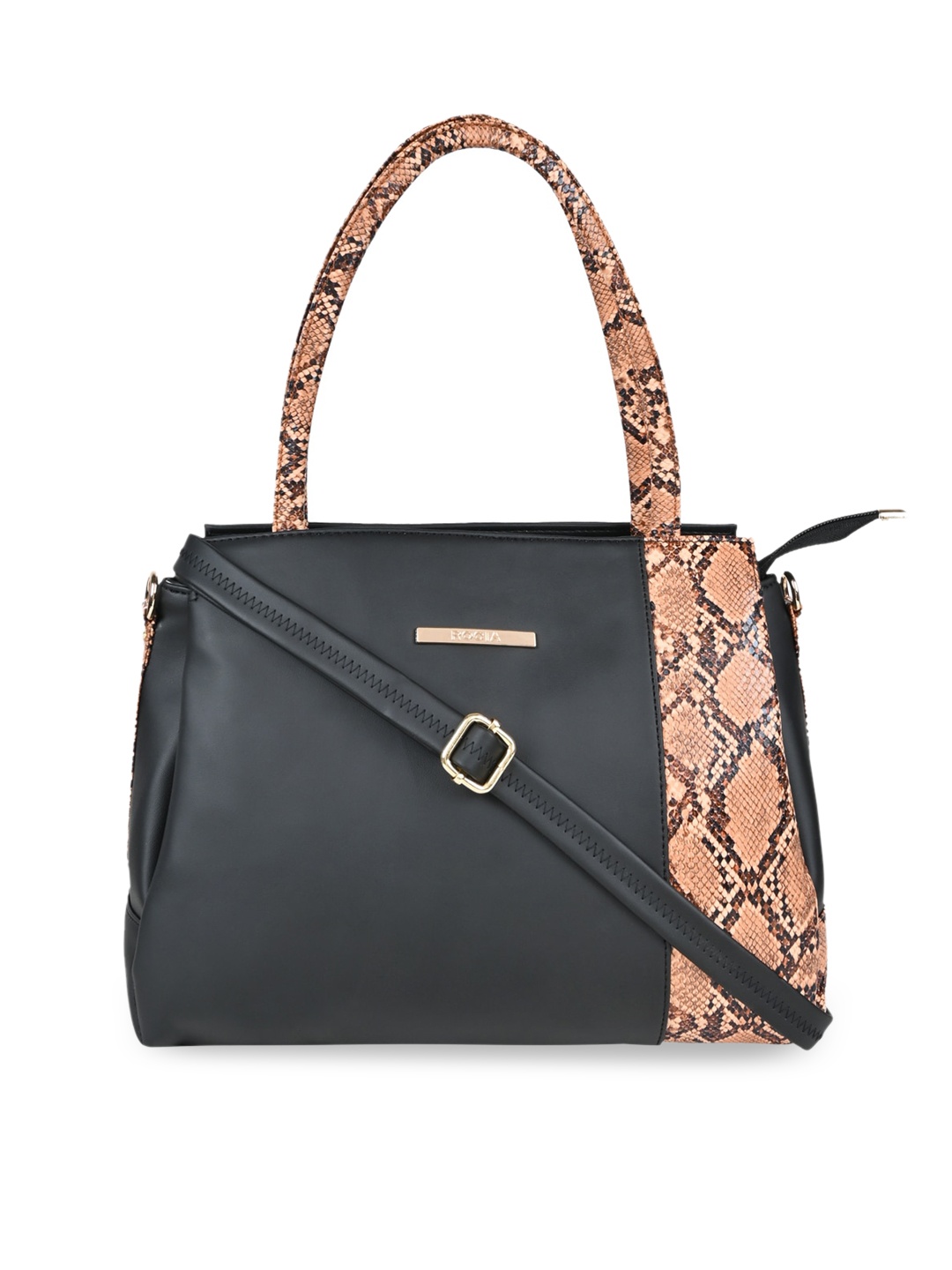 

Rocia Black Animal Textured Structured Shoulder Bag with Tasselled