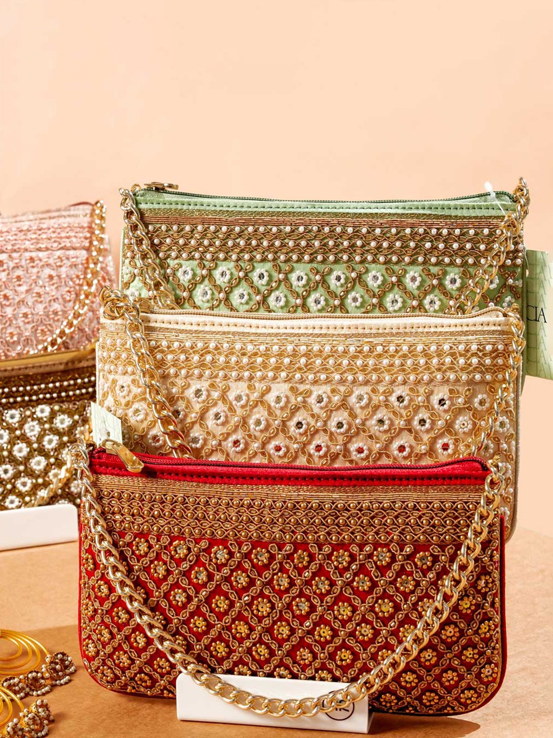 

Rocia Embellished PU Structured Sling Bag, Maroon