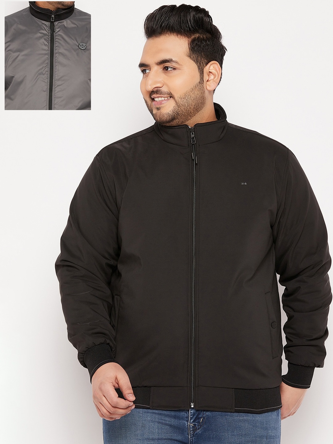 

Okane Men Plus Size Reversible Bomber Jacket, Black