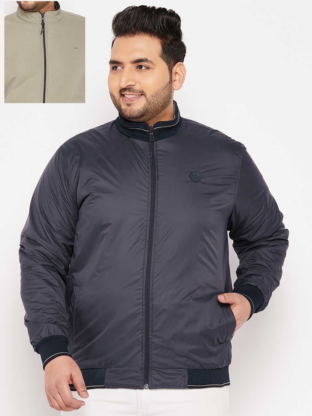 

Okane Men Plus Size Reversible Bomber Jacket, Grey
