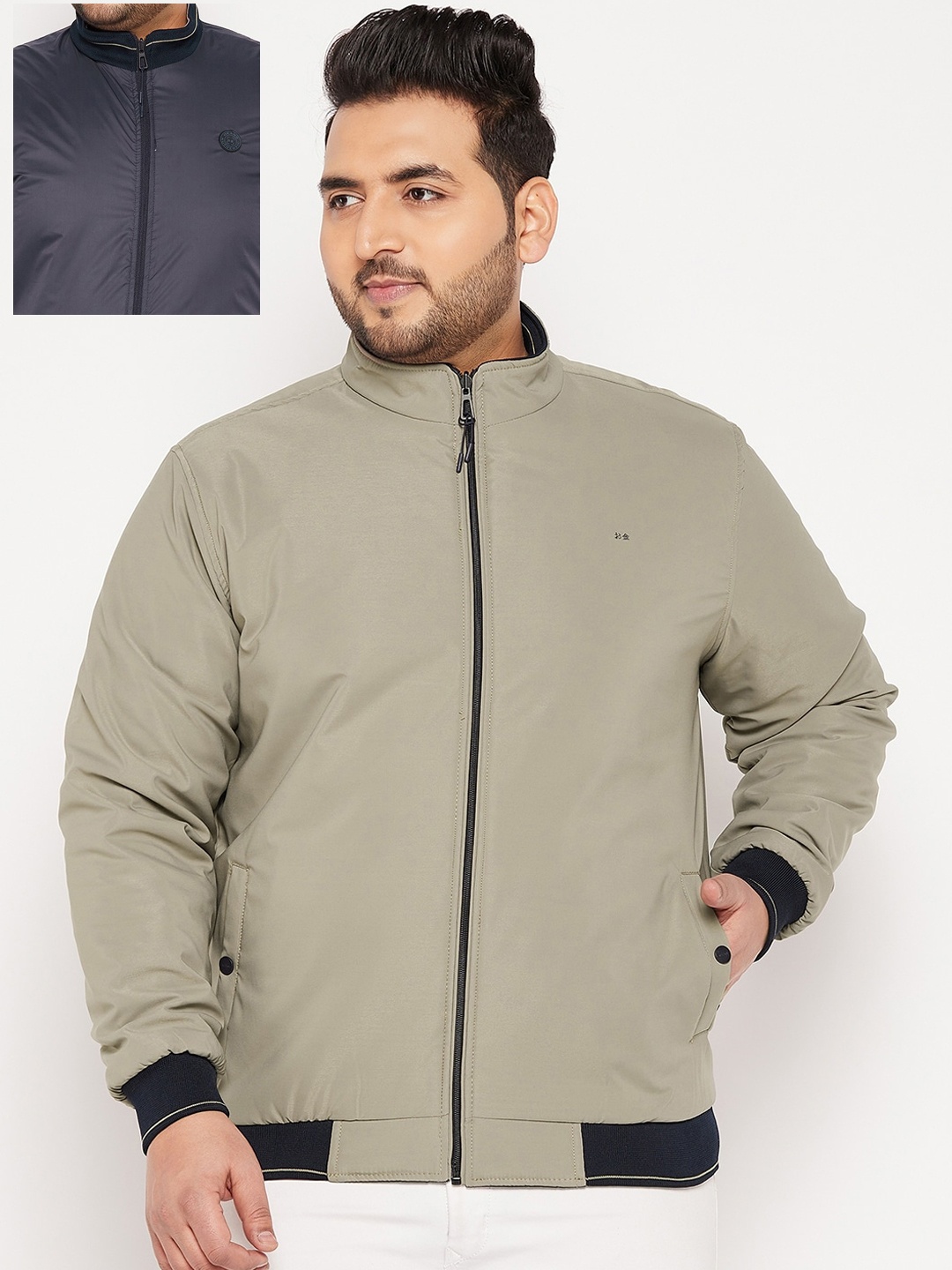 

Okane Men Plus Size Reversible Bomber Jacket, Grey