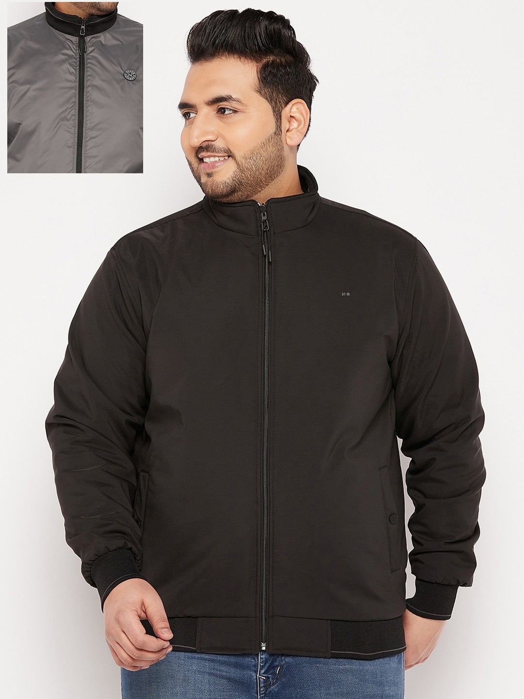 

Okane Men Plus Size Reversible Bomber Jacket, Black