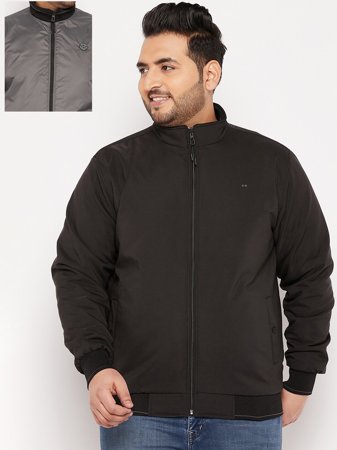 

Okane Men Plus Size Reversible Bomber Jacket, Black