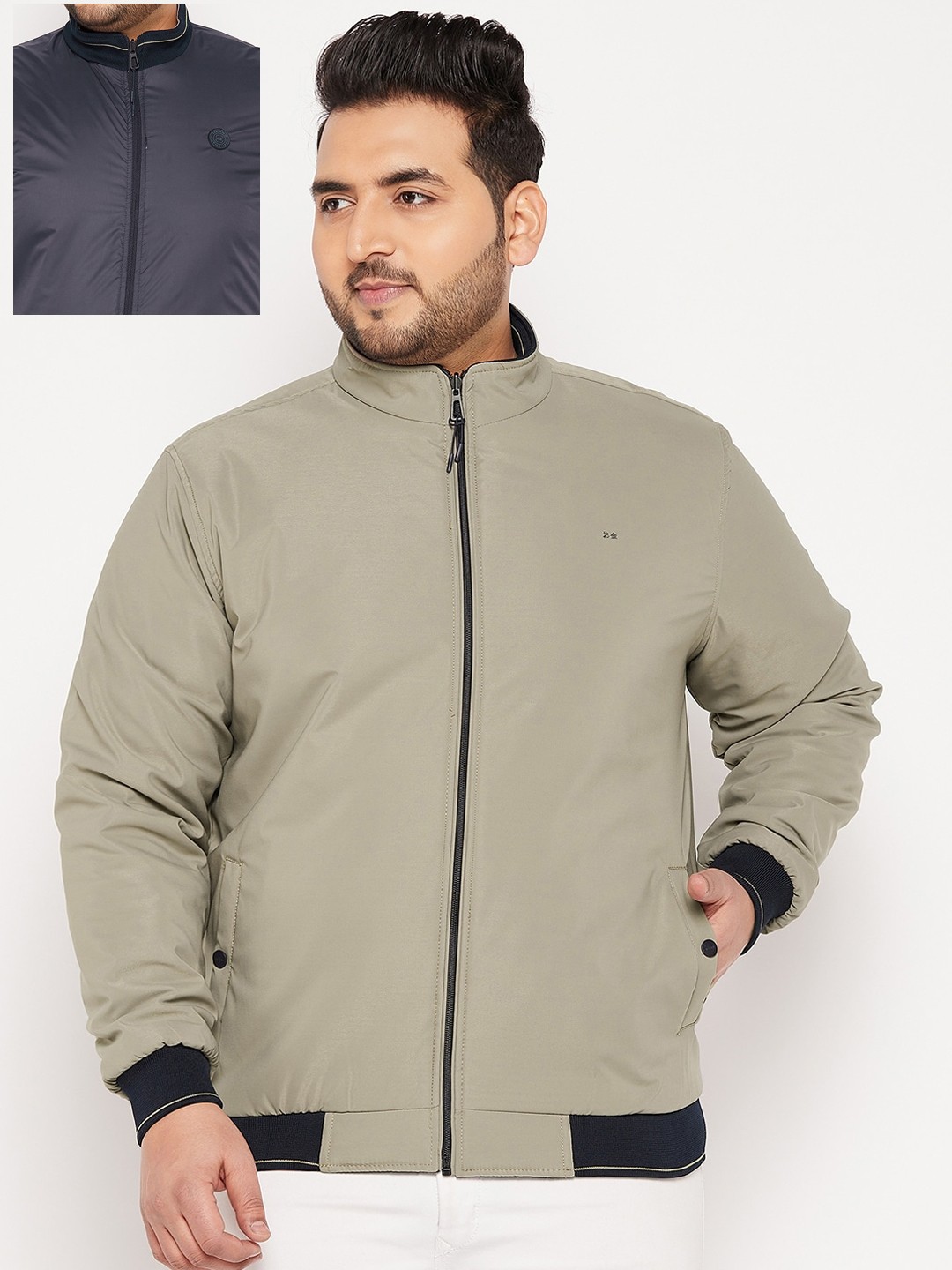 

Okane Men Plus Size Reversible Bomber Jacket, Grey