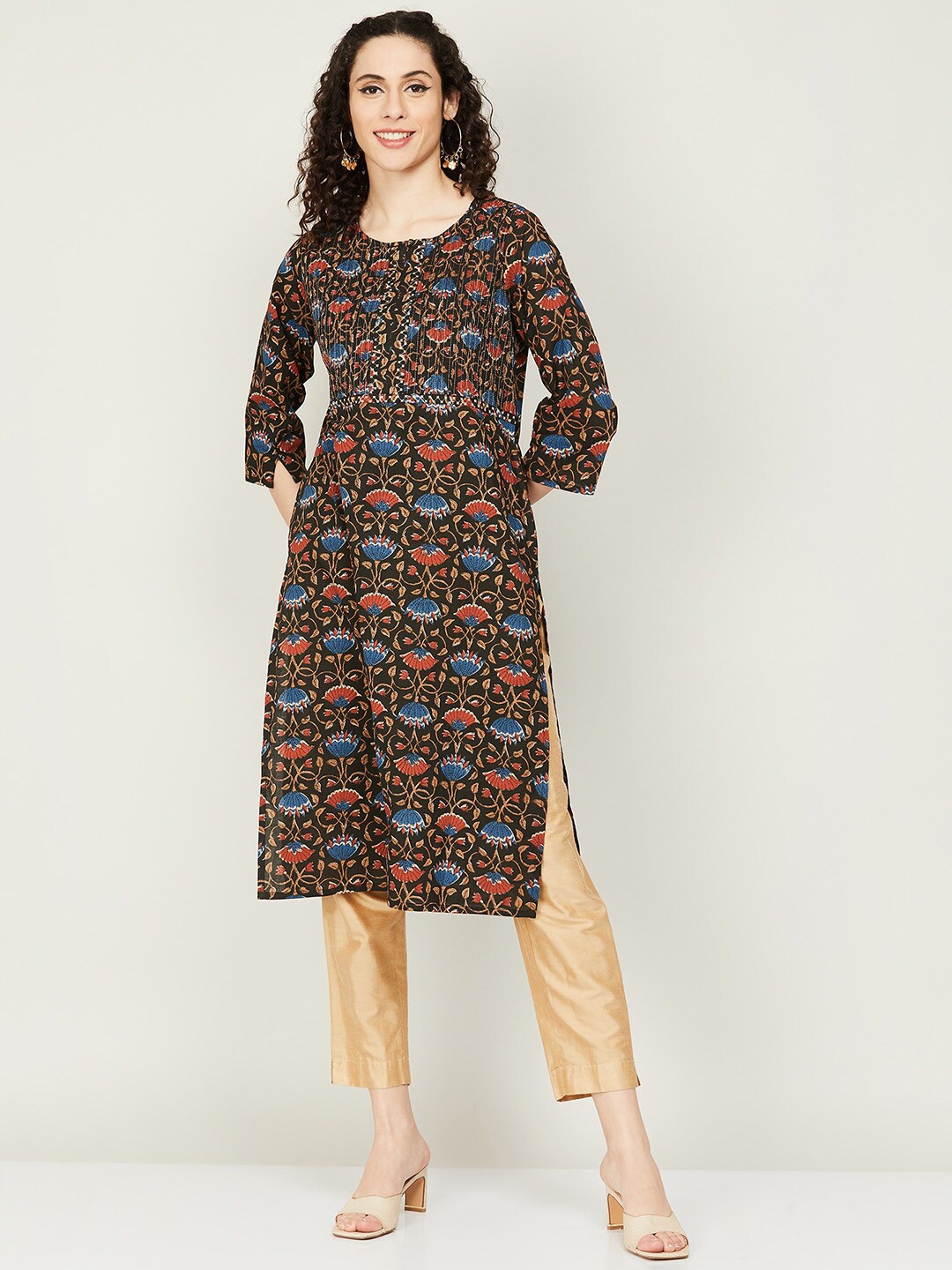 

Melange by Lifestyle Women Floral Printed Kurta, Black