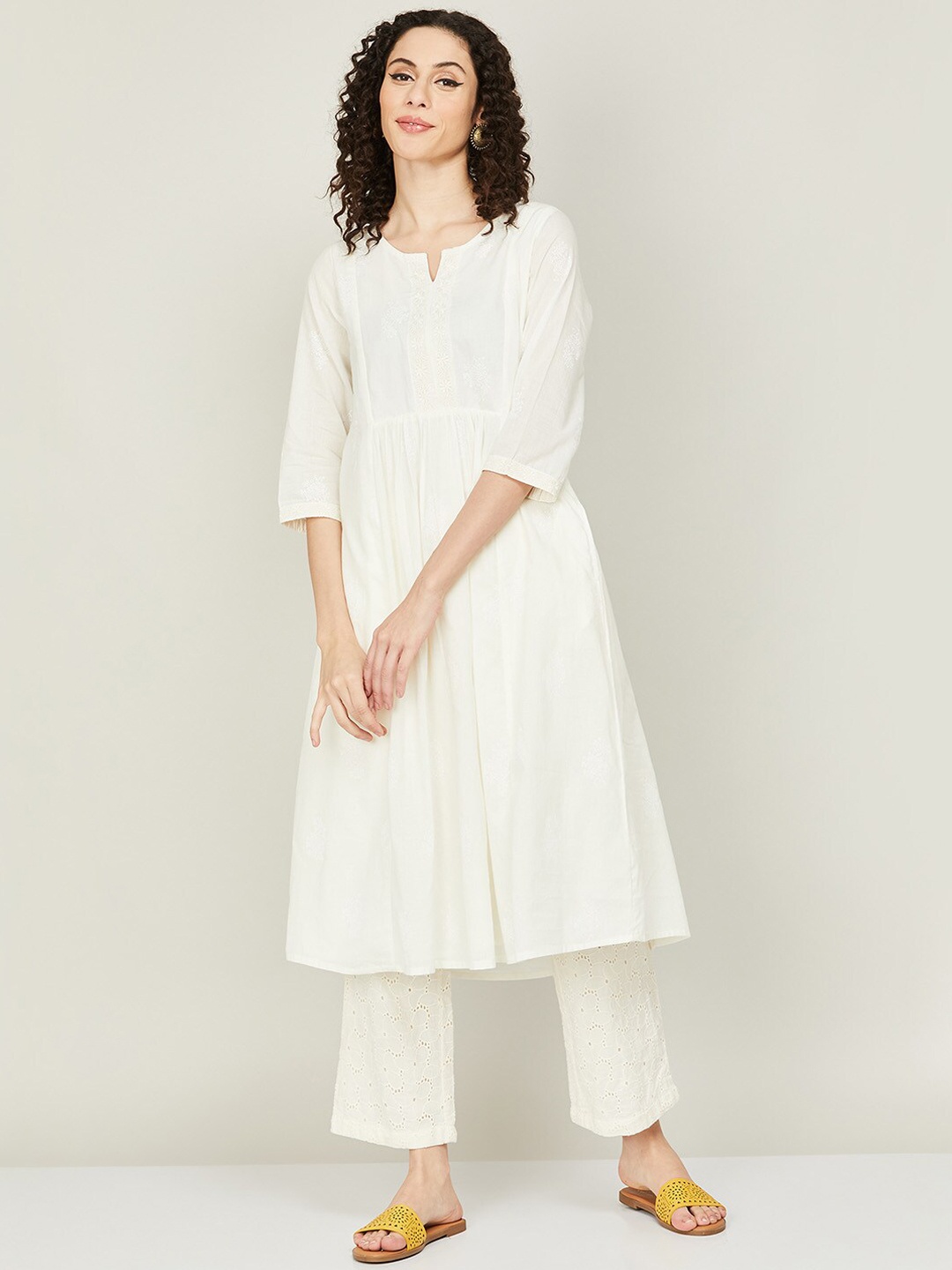 

Melange by Lifestyle Women Cotton Yoke Design Kurta, White