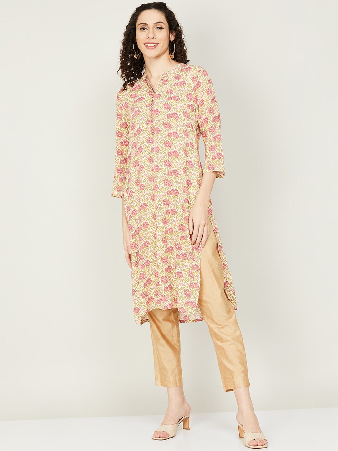 

Melange by Lifestyle Women Floral Printed Kurta, Beige