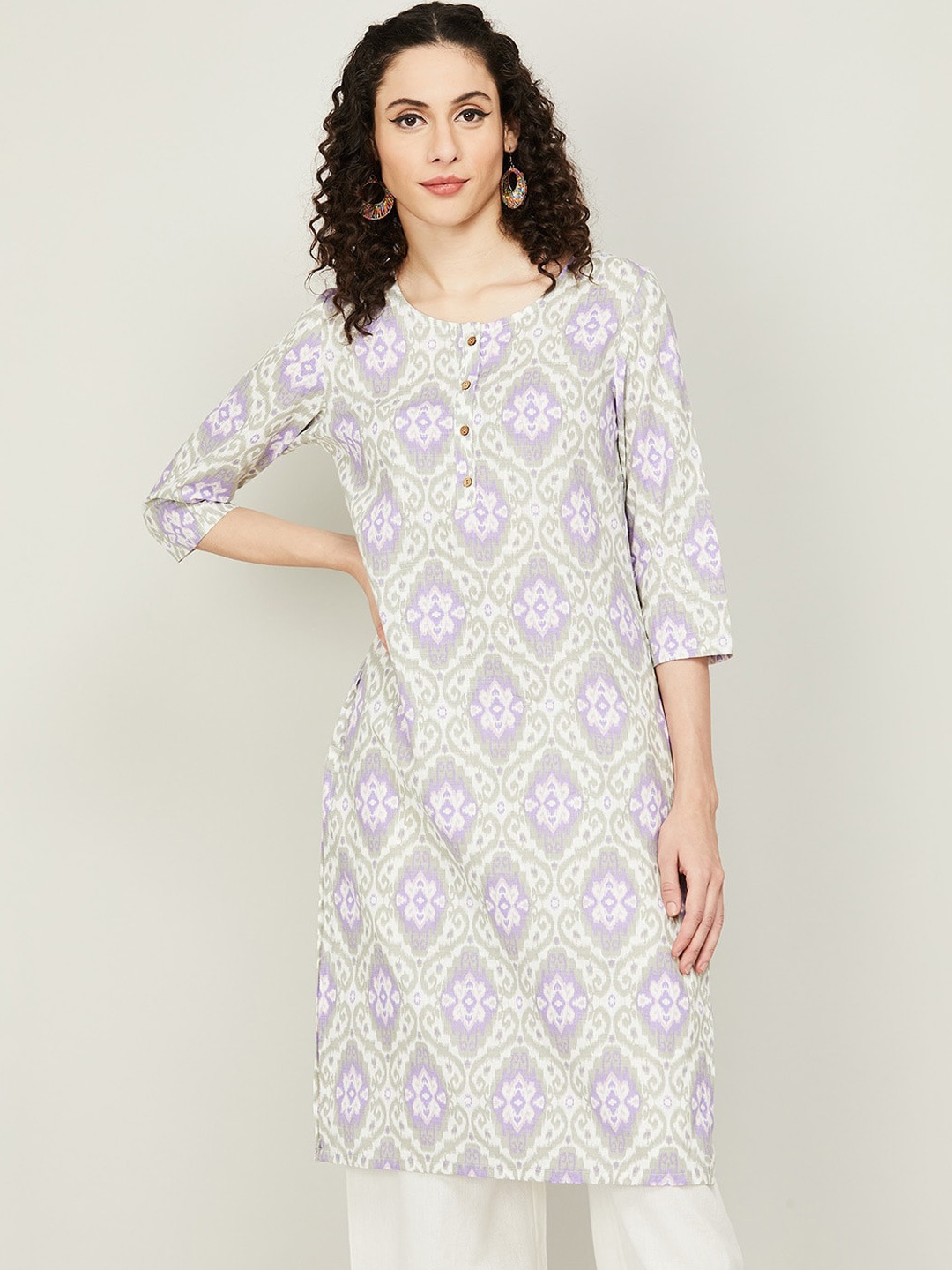 

Melange by Lifestyle Women Ethnic Motifs Printed Indie Prints Pure Cotton Kurta, Lavender