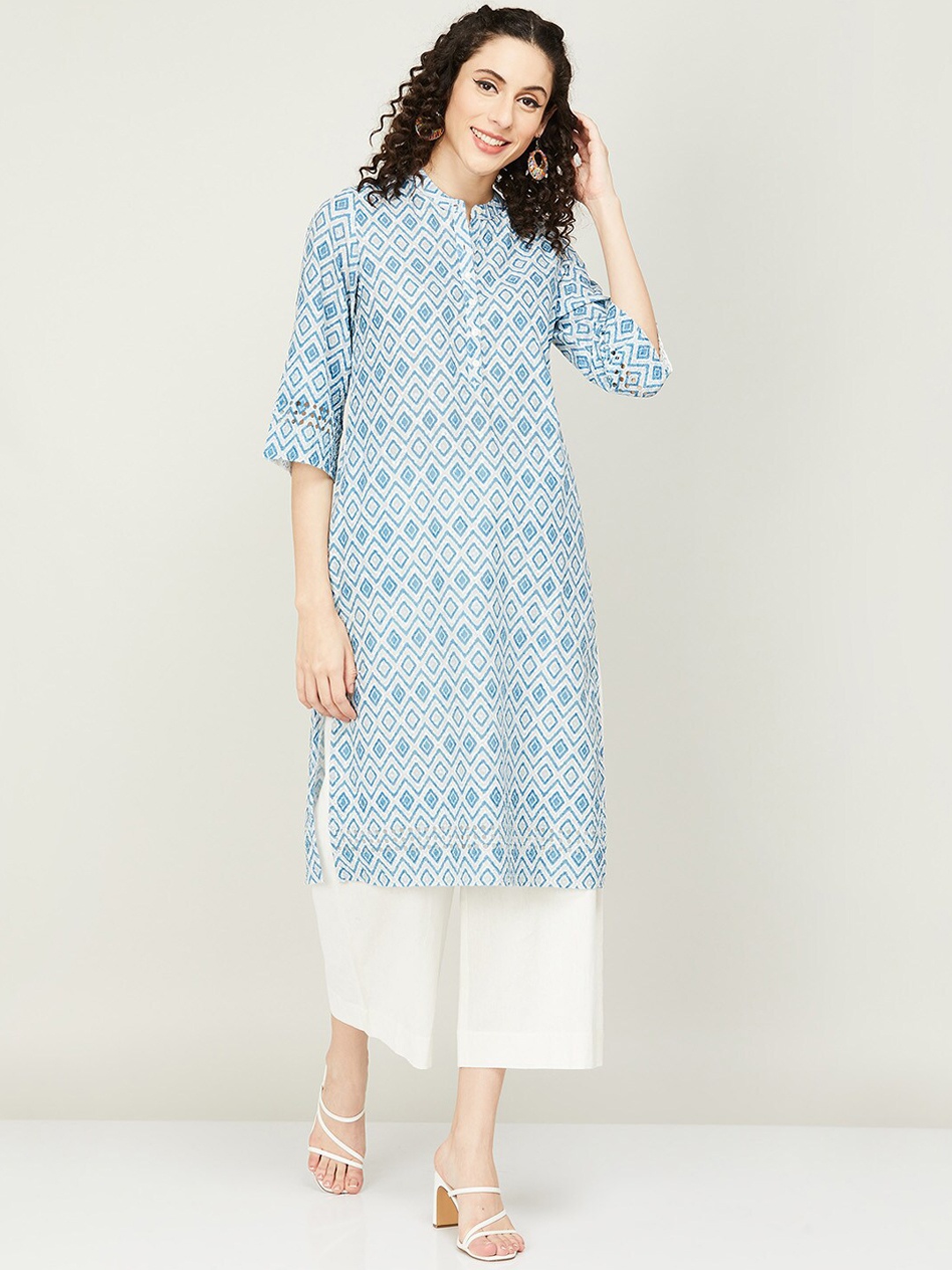 

Melange by Lifestyle Women Geometric Printed Pure Cotton Kurta, Blue