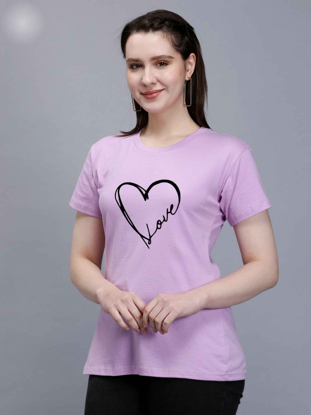 

TRENDY RABBIT Women Round Neck Cotton T-shirt, Lavender
