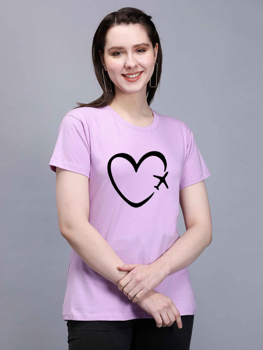

TRENDY RABBIT Women Lavender Printed T-shirt
