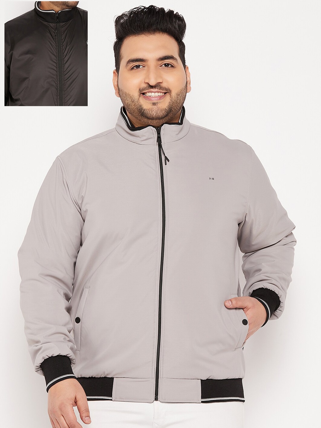 

Okane Men Plus Size Reversible Bomber Jacket, Grey